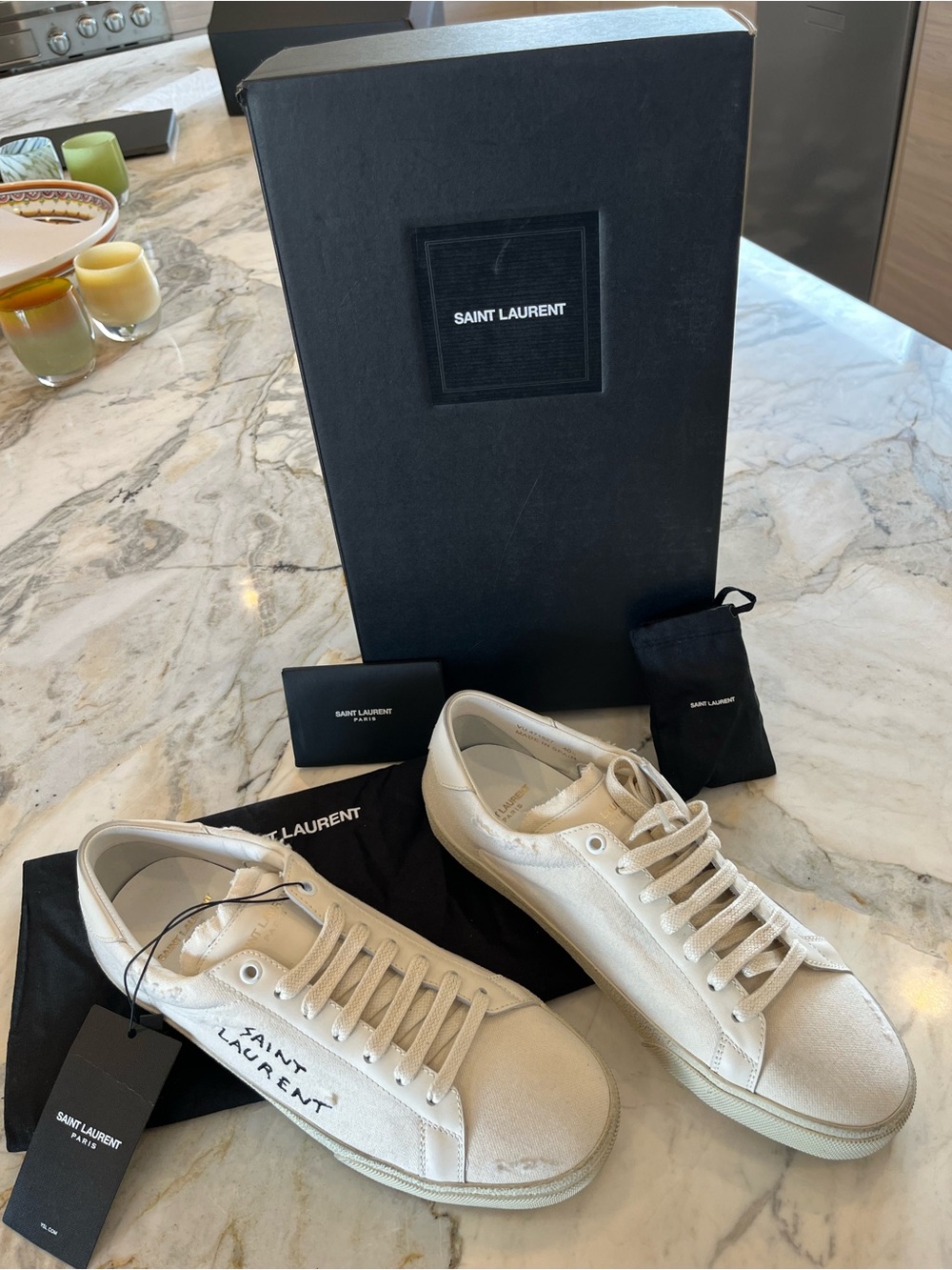 Saint Laurent Men’s distressed embroidered sneakers